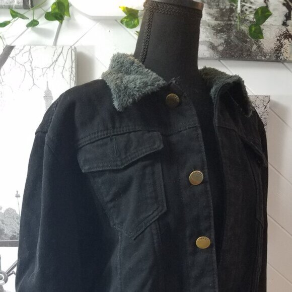 Heavy Fur Lined Black Denim Jacket - Picture 8 of 9